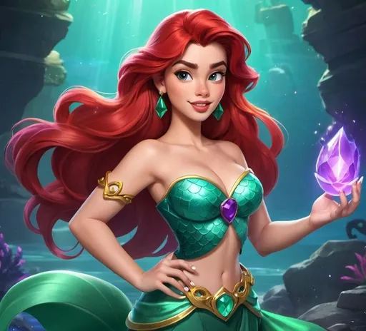 Prompt: Disney princess ariel as a mobile legends game character like esmeralda 