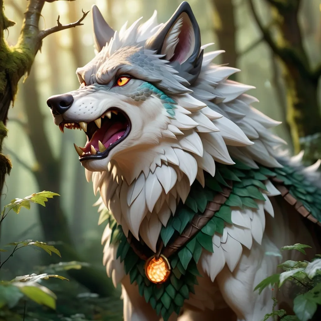 Prompt: Elf rangeRealistic digital art of a wolf-dragon hybrid, fierce and mystical, with scales and fur blending seamlessly.r in a mystical forest around sunlight