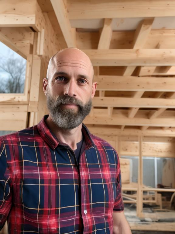 Prompt: 44 year old skinny  bald white man with a beard from scotland doing construction