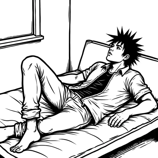 Prompt: @eLAZXhxZYEKiKvZabvqe is laying on a bed in a room with only a matres 
