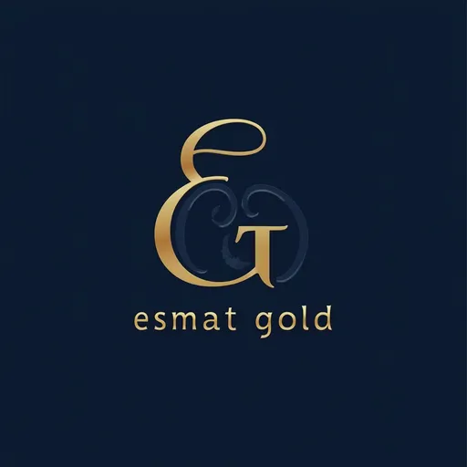 Prompt: The design features a contemporary logo with the intertwined letters "E" and "G," creating a sleek and modern aesthetic. The "E" is rendered in a deep blue hue, while the "G" is a warm golden color, contrasting beautifully against a dark blue background that enhances the overall sophistication. These letters are stylized with rounded edges, giving them a fluid appearance that suggests movement and dynamism. Below the graphic elements, the name "Esmat Gold" is elegantly displayed in a simple, understated font, reinforcing the brand's focus on luxury and quality. This composition effectively combines elegance with a modern edge, making it visually striking and memorable.