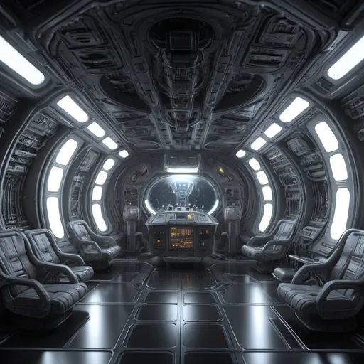 Prompt: very detailed interior of the alien spaceship. strong ambient occlusion, reflections, raytracing, raymarching, subsurface scattering, from new scifi movie by ilm, digital domain, weta digital