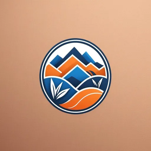 Prompt: a business logo for landscaping with orange, blue and white color schemes