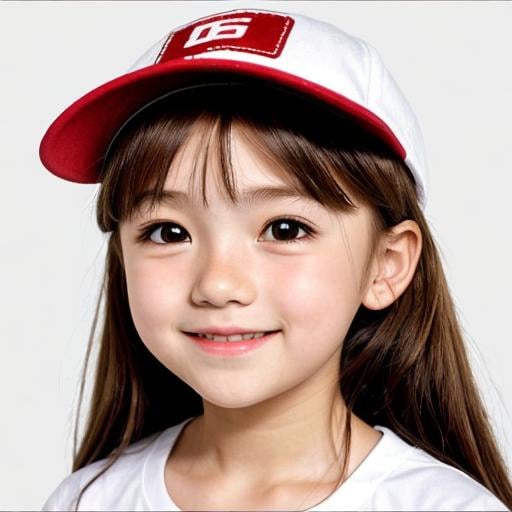 Prompt: little girl's head, 10 years old, white T-shirt, red cap, 3 difference expressions and rotated poses, arrange in order in Character sheet, SD anime style, 2x zoom out camera, high detailed, white background.