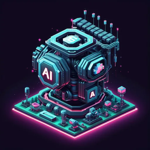 Prompt: AI Engine with artificial intelligence isometric Logo, Retro game pixel art