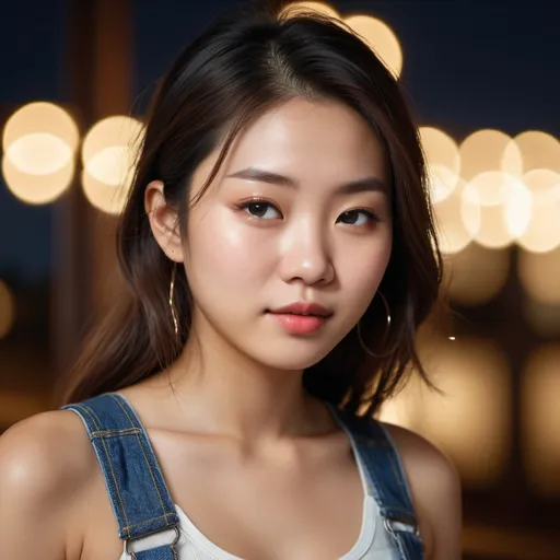 Prompt: (RAW photo, best quality, masterpiece, ultra-detailed, high res), (realistic),(extremely delicate and beautiful:1), mesmerizing portrait of a Closed-up Asian girl's closed eyes, denim overall, thinking, The film grain isolated background, detailed features, reflecting lights, glimmering lights, expression of feelings, imaginative, highly detailed, extremely high-resolution details, photographic, realism pushed to extreme, fine texture, 4k, ultra-detailed, high quality, high contrast, wearing Tank top and have big chest, Westerland background
