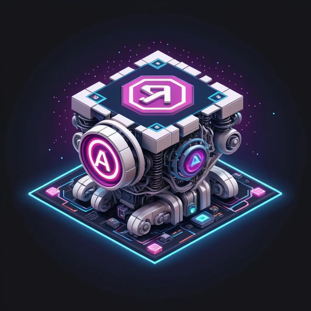 Prompt: AI Engine with artificial intelligence isometric Logo, Retro game pixel art