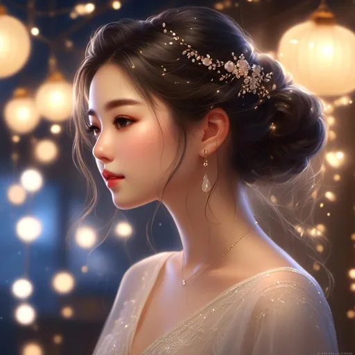 Prompt: <mymodel>(RAW photo, best quality, masterpiece, ultra-detailed, high res), (realistic),(extremely delicate and beautiful:1), mesmerizing portrait of an Asian woman with her hair in a half up half down style, detailed features, reflecting lights, glimmering lights, expression of feelings, imaginative, highly detailed, extremely high-resolution details, photographic, realism pushed to extreme, fine texture, 4k, ultra-detailed, high quality, high contrast, wear T-shirt