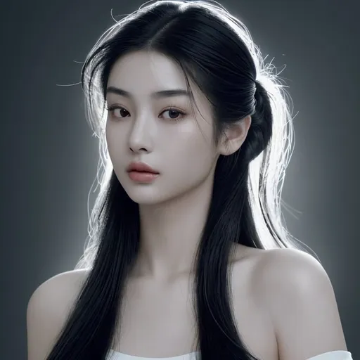 Prompt: (RAW photo, best quality, masterpiece, ultra-detailed, high res), (realistic),(extremely delicate and beautiful:1), mesmerizing portrait of an Asian woman with her hair in a half up half down style, detailed features, reflecting lights, glimmering lights, expression of feelings, imaginative, highly detailed, extremely high-resolution details, photographic, realism pushed to extreme, fine texture, 4k, ultra-detailed, high quality, high contrast, wear T-shirt