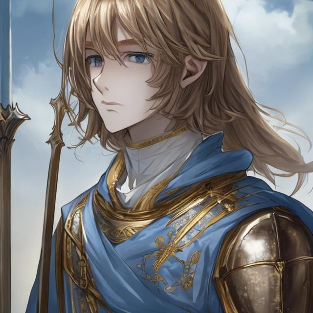 Prompt: Louis IX, Capétien scloak, handsome man,  king crown, fantasy, fictional, blue eyes, long sleeved, fully clothed, gold hair, anime, clear