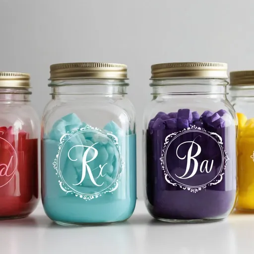 Prompt: Professional images of personalized jars with vinyl