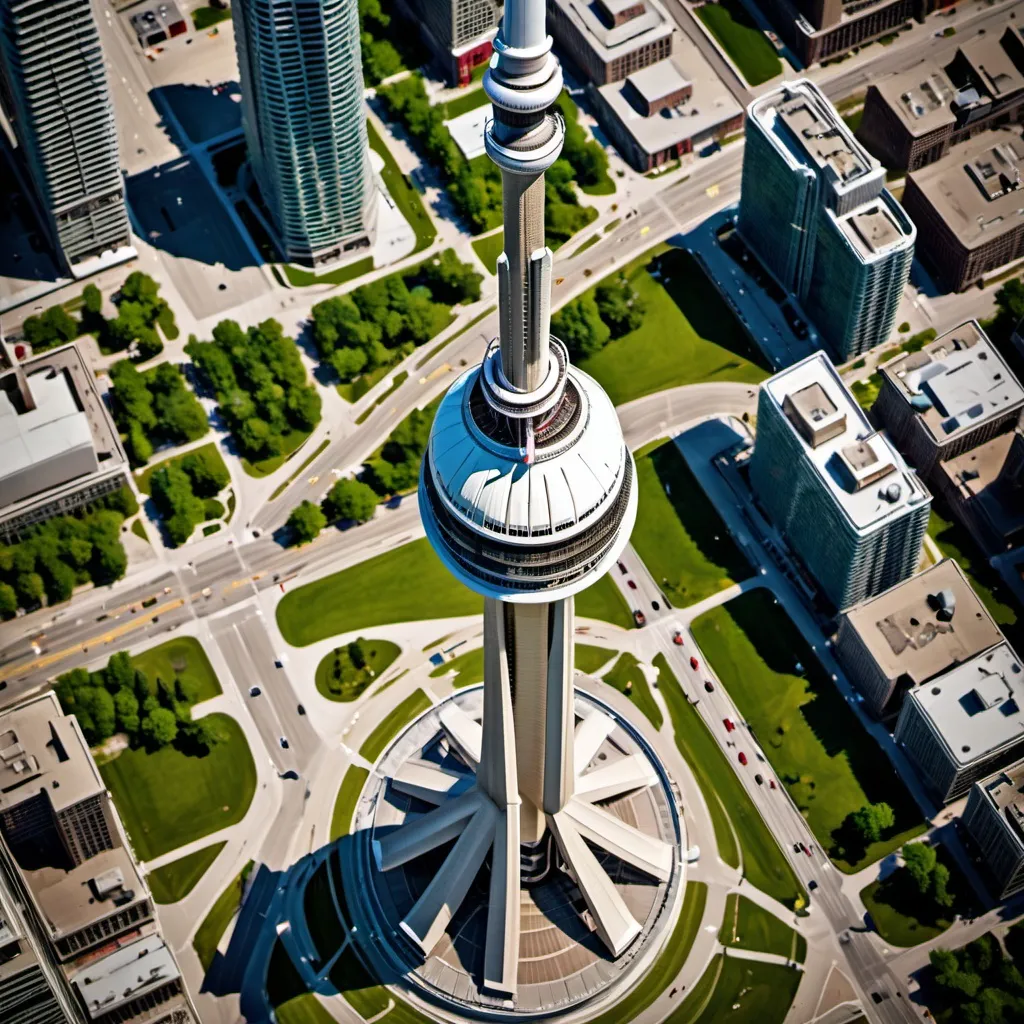 Prompt: A DIY themed Toronto CN Tower, intricate art, rich textures, tilt-shift, aeriel view, dynamic composition, high resolution, 200 mm lens, macro photography, sharp focus, depth of field.