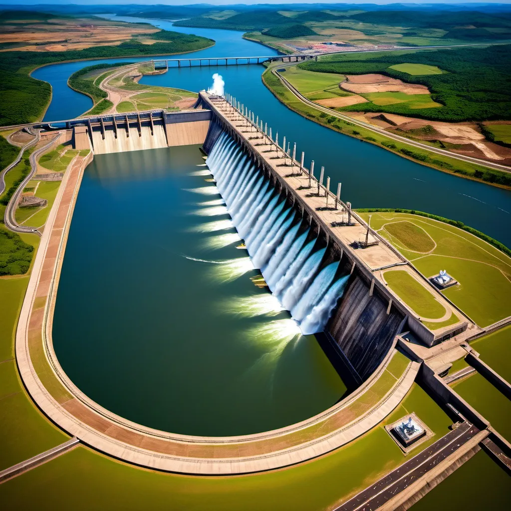 Prompt: A DIY themed Itaipu Dam, intricate art, rich textures, tilt-shift, aeriel view, dynamic composition, high resolution, 90mm lens, macro photography, sharp focus, depth of field.