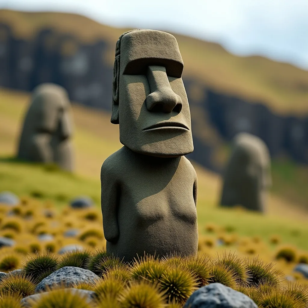 Prompt: soft felt themed Easter Island's Moai, intricate art, rich textures, tilt shift, isometric miniature, aerial view, dynamic composition, immersive atmosphere, 135mm lens, macro photo, sharp focus, depth of field, ultra high detailed. 