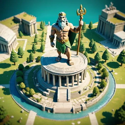 Prompt: Wind Waker themed Statue of Zeus at Olympia, aerial view, tilt-shift, isometric miniature, detailed landscape, hight detailed textures, dynamic composition, high resolution, intricate details.