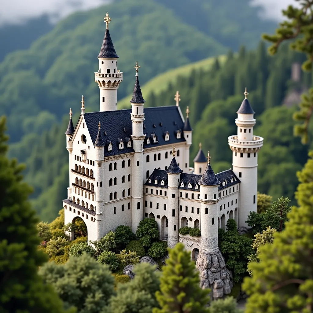 Prompt: soft felt themed Germany's Neuschwanstein Castle, intricate art, rich textures, tilt shift, isometric miniature, aerial view, dynamic composition, immersive atmosphere, 135mm lens, macro photo, sharp focus, depth of field, ultra high detailed. 
