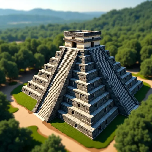 Prompt: An DIY themed Mexico's Chicen Itza, intricate art, rich DIY textures, full aerial view, tilt-shift, dynamic composition, high resolution, 80mm lens, sharp clear focus, depth of field.