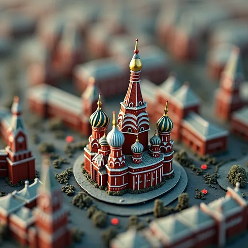 Prompt: soft felt themed Russia's Red Square, intricate art, rich textures, tilt shift, isometric miniature, aerial view, dynamic composition, immersive atmosphere, 135mm lens, macro photo, sharp focus, depth of field, ultra high detailed. 
