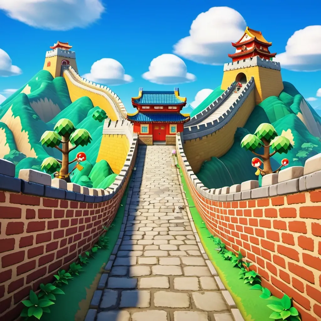 Prompt: Animal Crossing themed Great Wall of China.