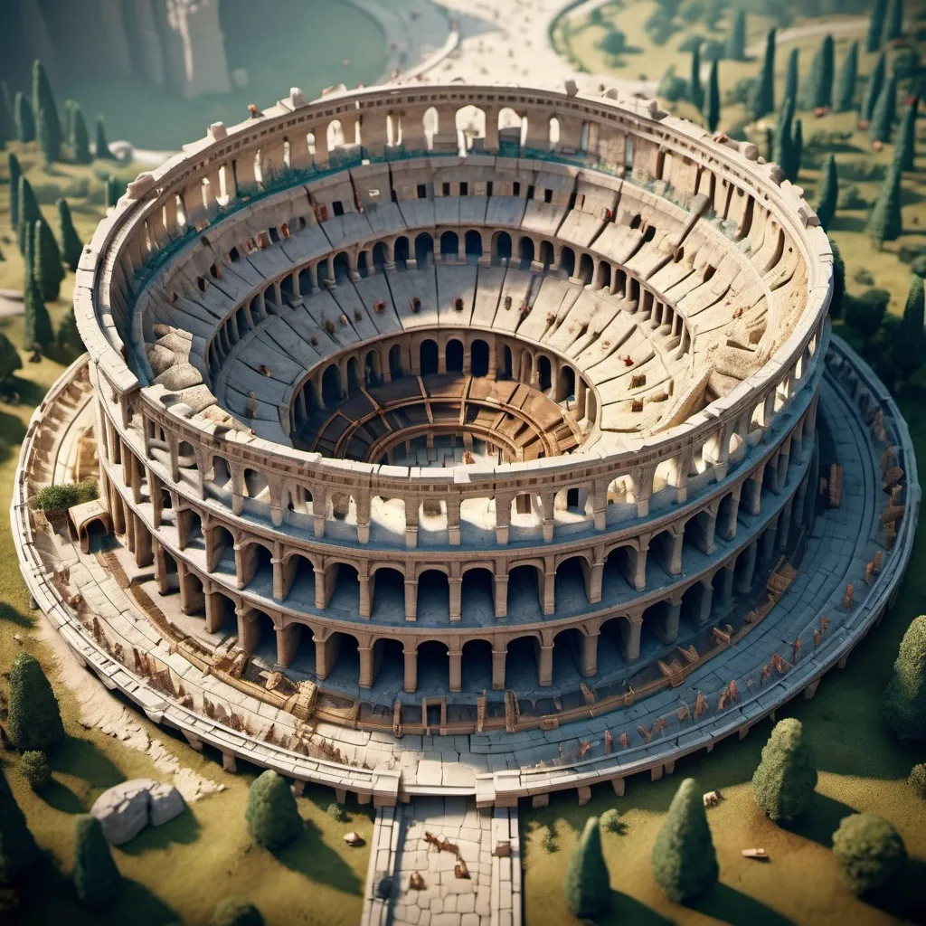 Prompt: Tears of the Kingdom themed Colosseum, tilt-shift, isometric miniature, intricate details, rich textures, dynamic composition, high resolution, depth of field.