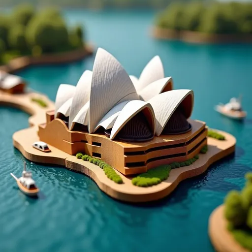 Prompt: soft felt themed Austraila's Sydney Opera House, intricate art, rich textures, tilt shift, isometric miniature, aerial view, dynamic composition, immersive atmosphere, 135mm lens, macro photo, sharp focus, depth of field, ultra high detailed. 
