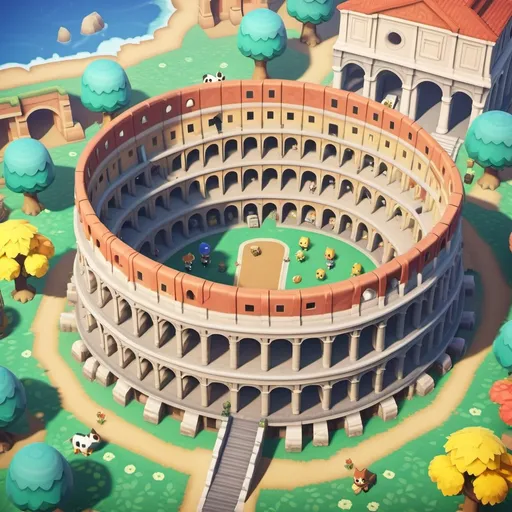 Prompt: Animal Crossing themed roman Colosseum.