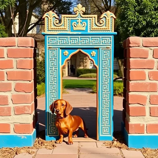 Prompt: dachshund themed Ishtar Gate.