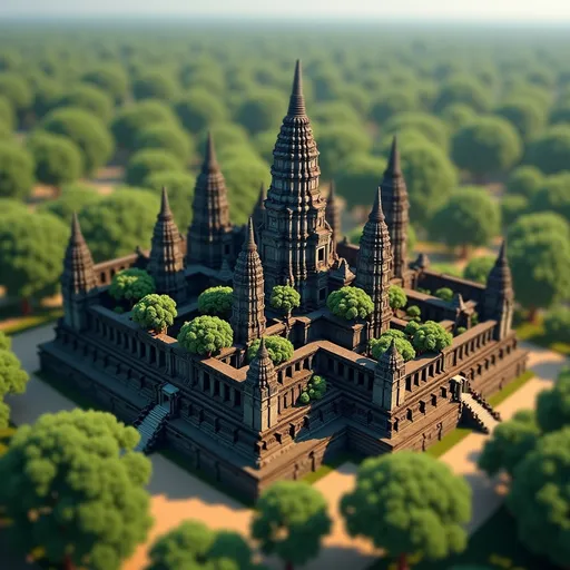 Prompt: soft felt themed Cambodia's Angkor Wat, intricate art, rich textures, tilt shift, isometric miniature, aerial view, dynamic composition, immersive atmosphere, 135mm lens, macro photo, sharp focus, depth of field, ultra high detailed. 