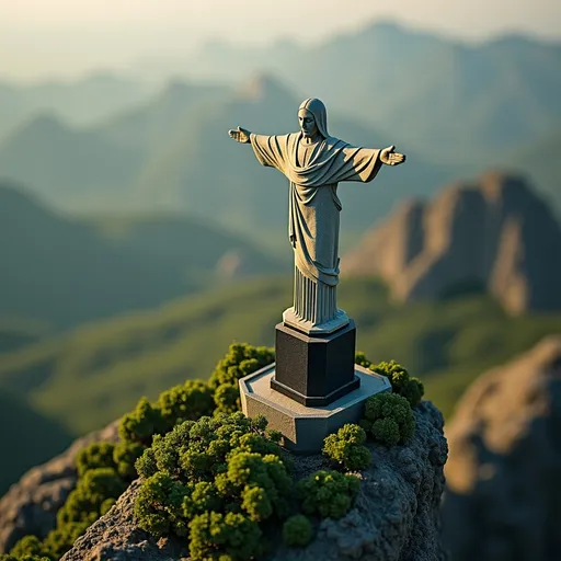 Prompt: soft felt themed Brazil's Christ the Redeemer, intricate art, rich textures, tilt shift, isometric miniature, aerial view, dynamic composition, immersive atmosphere, 135mm lens, macro photo, sharp focus, depth of field, ultra high detailed. 