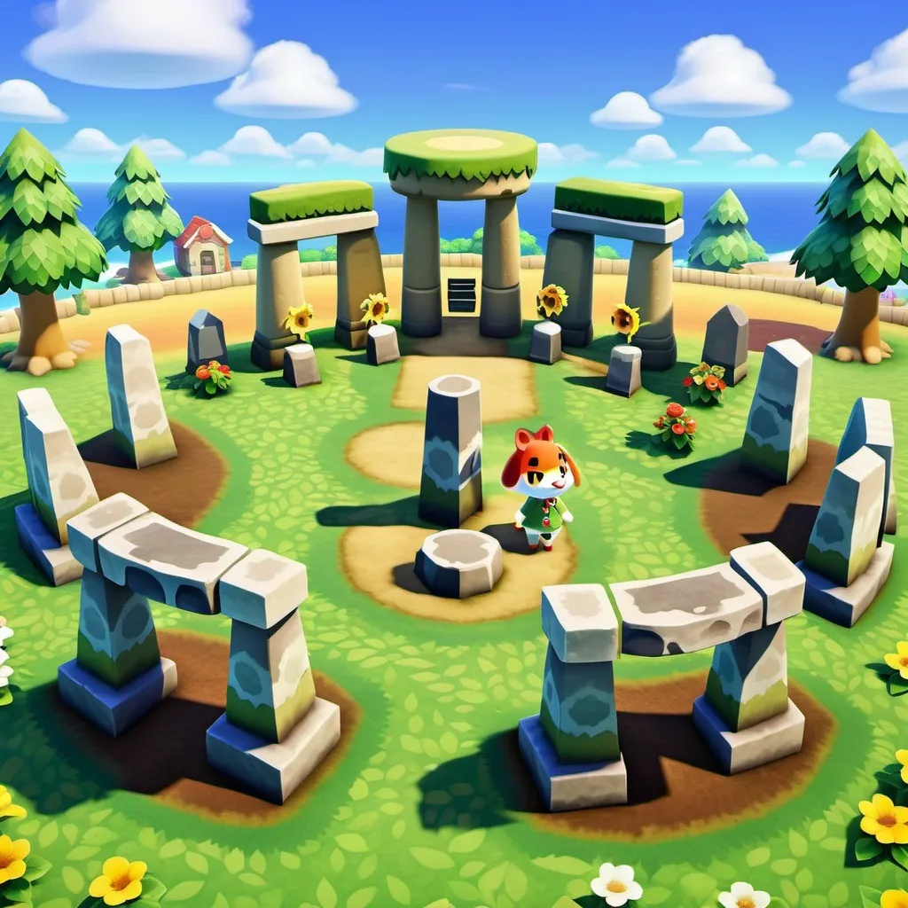 Prompt: Animal Crossing themed Stonehenge.