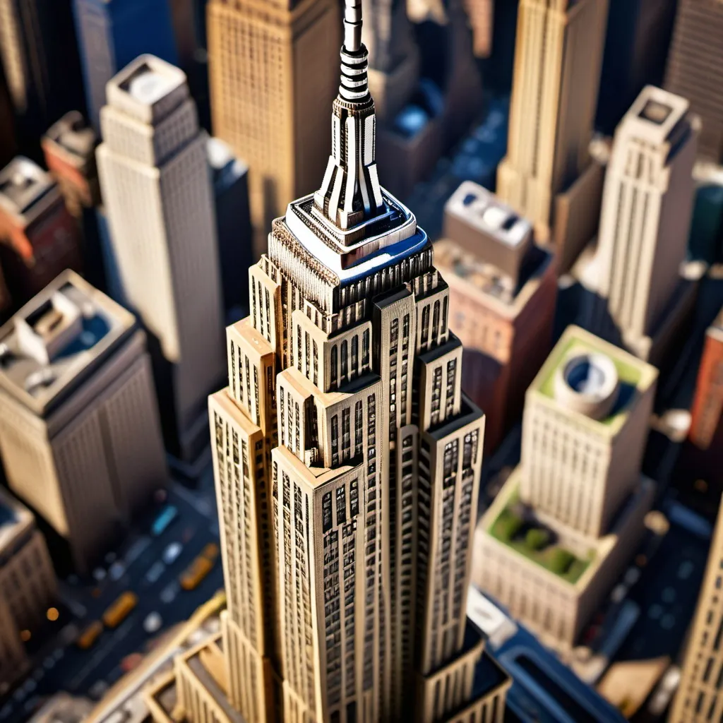 Prompt: A DIY themed Empire State Building, intricate art, rich textures, tilt-shift, aeriel view, dynamic composition, high resolution, 100 mm lens, macro photography, sharp focus, depth of field.