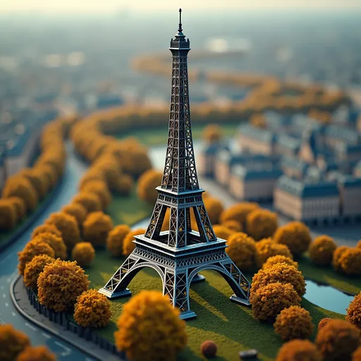 Prompt: soft felt themed France's Eiffel Tower, intricate art, rich textures, tilt shift, isometric miniature, aerial view, dynamic composition, immersive atmosphere, 135mm lens, macro photo, sharp focus, depth of field, ultra high detailed. 
