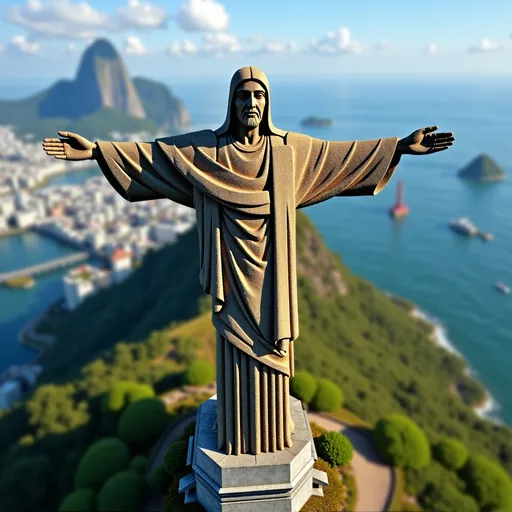 Prompt: An DIY themed Rio de Janeiro's Cristo Redentor, intricate art, rich DIY textures, full aerial view, tilt-shift, dynamic composition, high resolution, 100mm lens, sharp focus, depth of field.