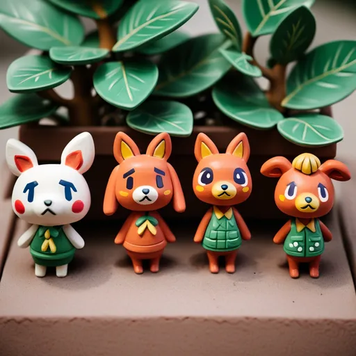 Prompt: Animal Crossing themed terracotta figurines.