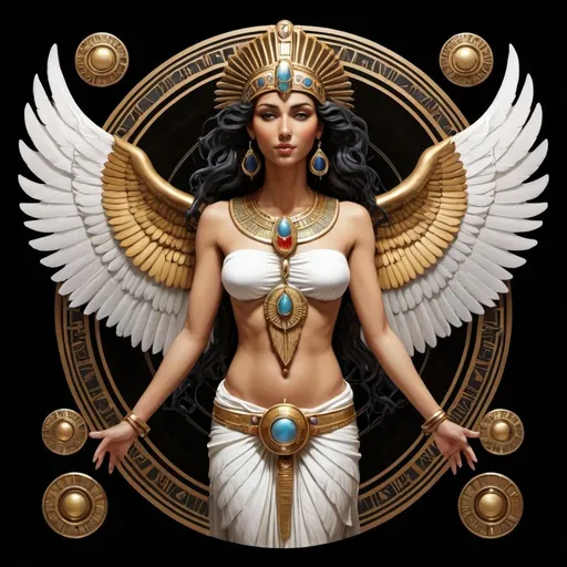 Prompt: Wings, maat goddess, scale, logo