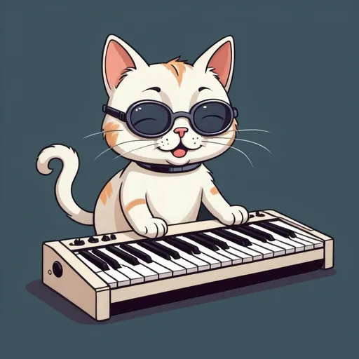 Prompt: cat plays a synth, cartoon style