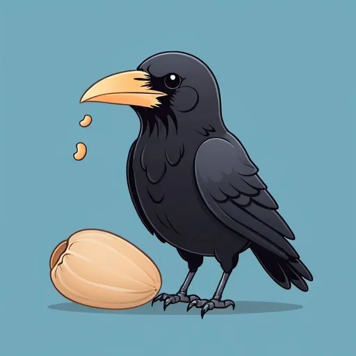 Prompt: crow and peanut. Cute kawaii   Crow, , illustration minimalism, vector, colorful. crow with peanut 