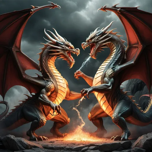 Prompt: dragon fighting 