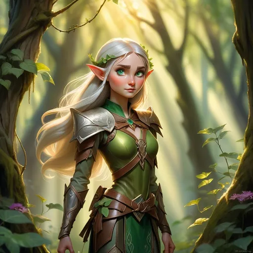 Prompt: Elf ranger in a mystical forest around sunlight