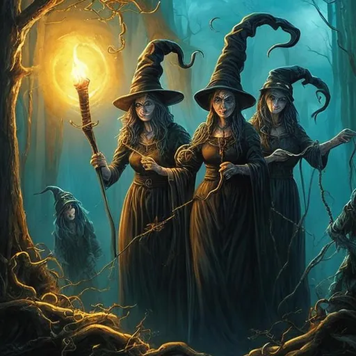Prompt: add witches, lovecraftian witches