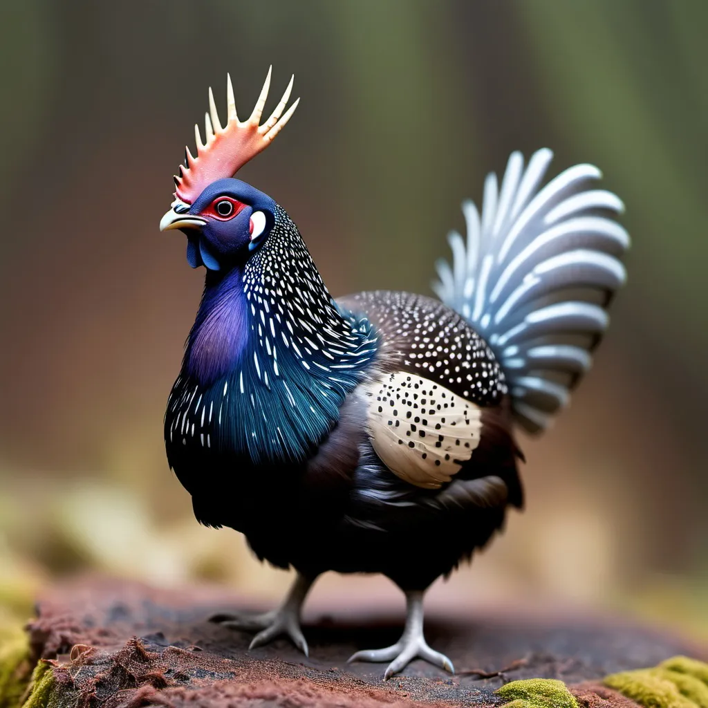 Prompt: A miniature cute Capercaillie Tuna standing on a fingert