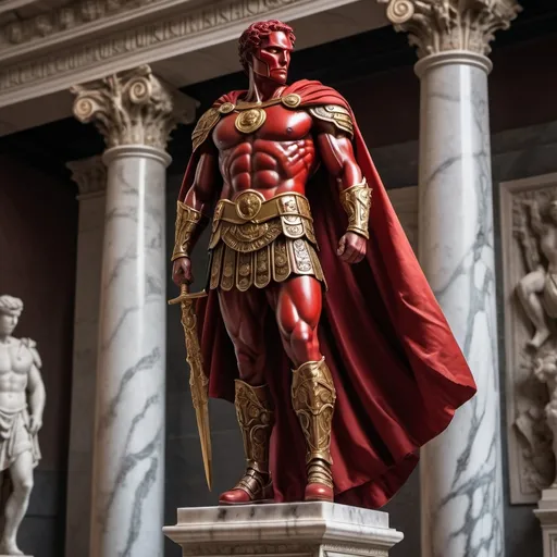 Prompt: Red Tornado as roman Soldier detailed marble style.