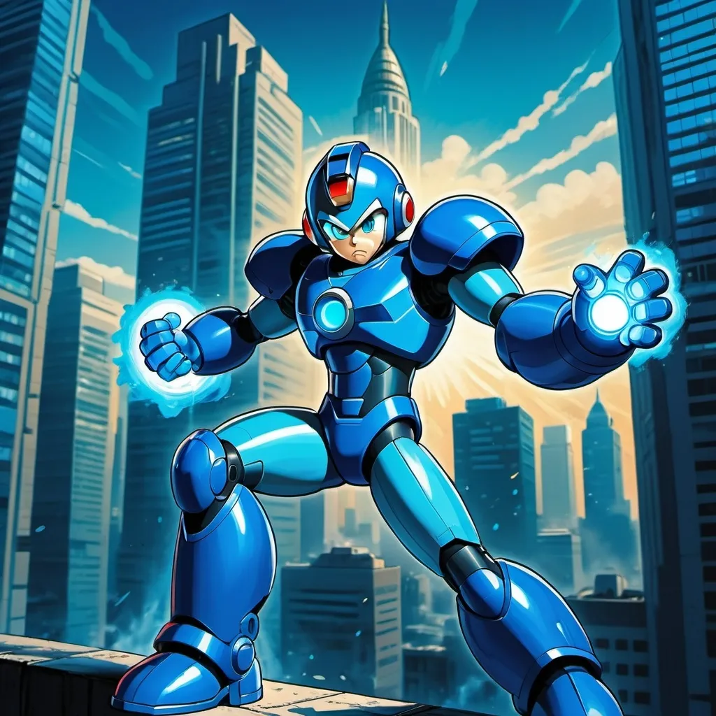 Prompt: MegaMan in the style of DC comics art