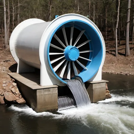 Prompt: a water turbine that can filter debris in the water.