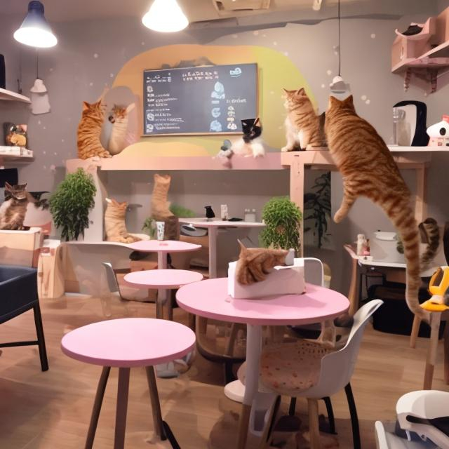 Prompt: cat cafe

