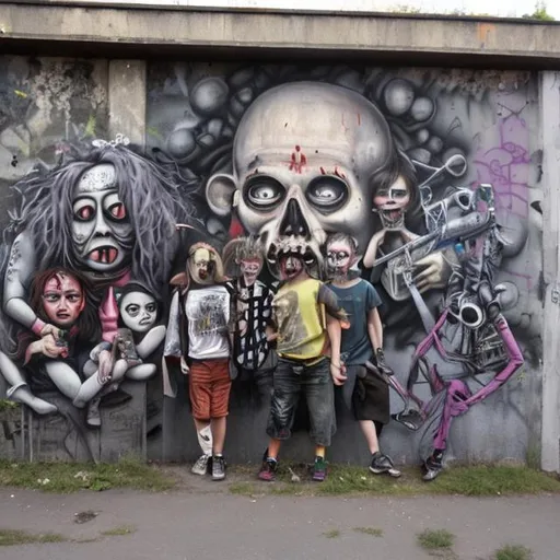 Prompt: streetart with freaks