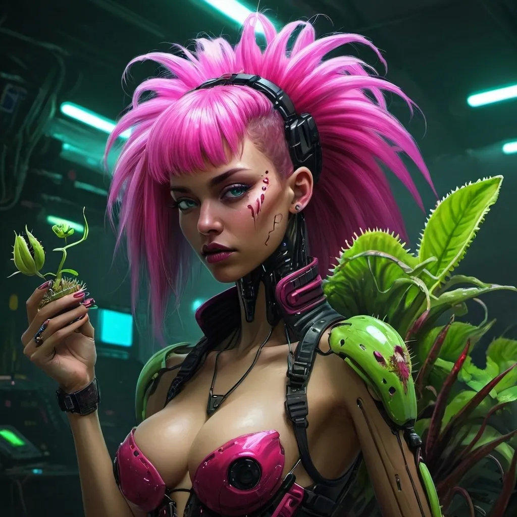 Prompt: cyberpunk venus venusflytrap art digitalart digitalpainting digitalartwork digital cyberpunk digitalillustration digitaldrawing