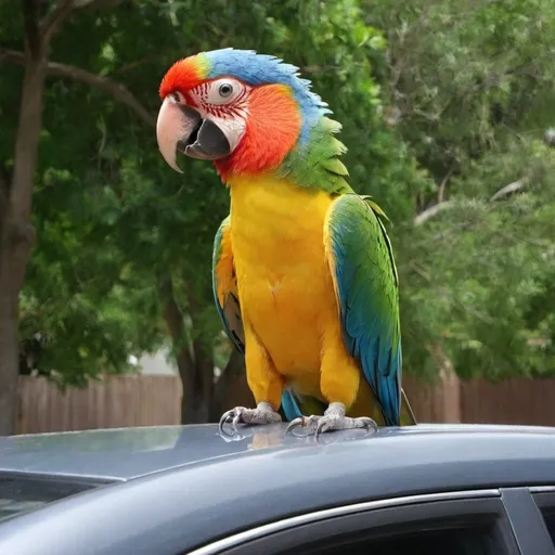 Prompt:  A parrot on my car
