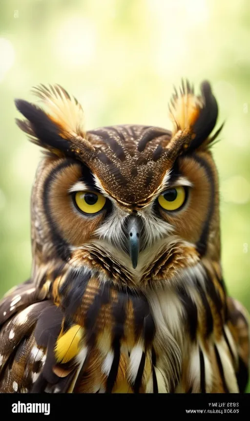 Prompt: an owl with a yellow eyes and brown feathers - stock image of an owl with a yellow eyes and brown feathers, Anne Said, institutional critique, animal photography, a stock photo