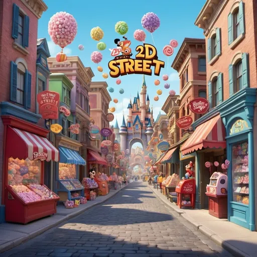 Prompt: Disney pixar 2d candy street
